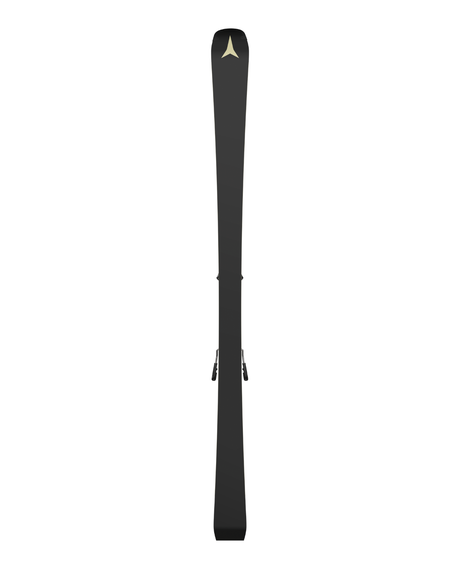 Atomic Redster Q7 Revoshock C pistskida med svart belag och vit logotyp sedd från undersidan.