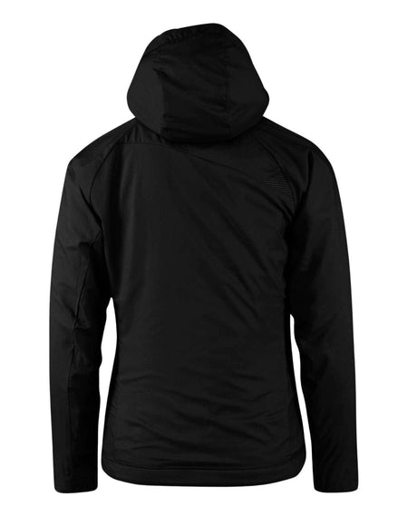 Klättermusen Drifa Hood Jacket Women i svart, visad bakifrån med huva.