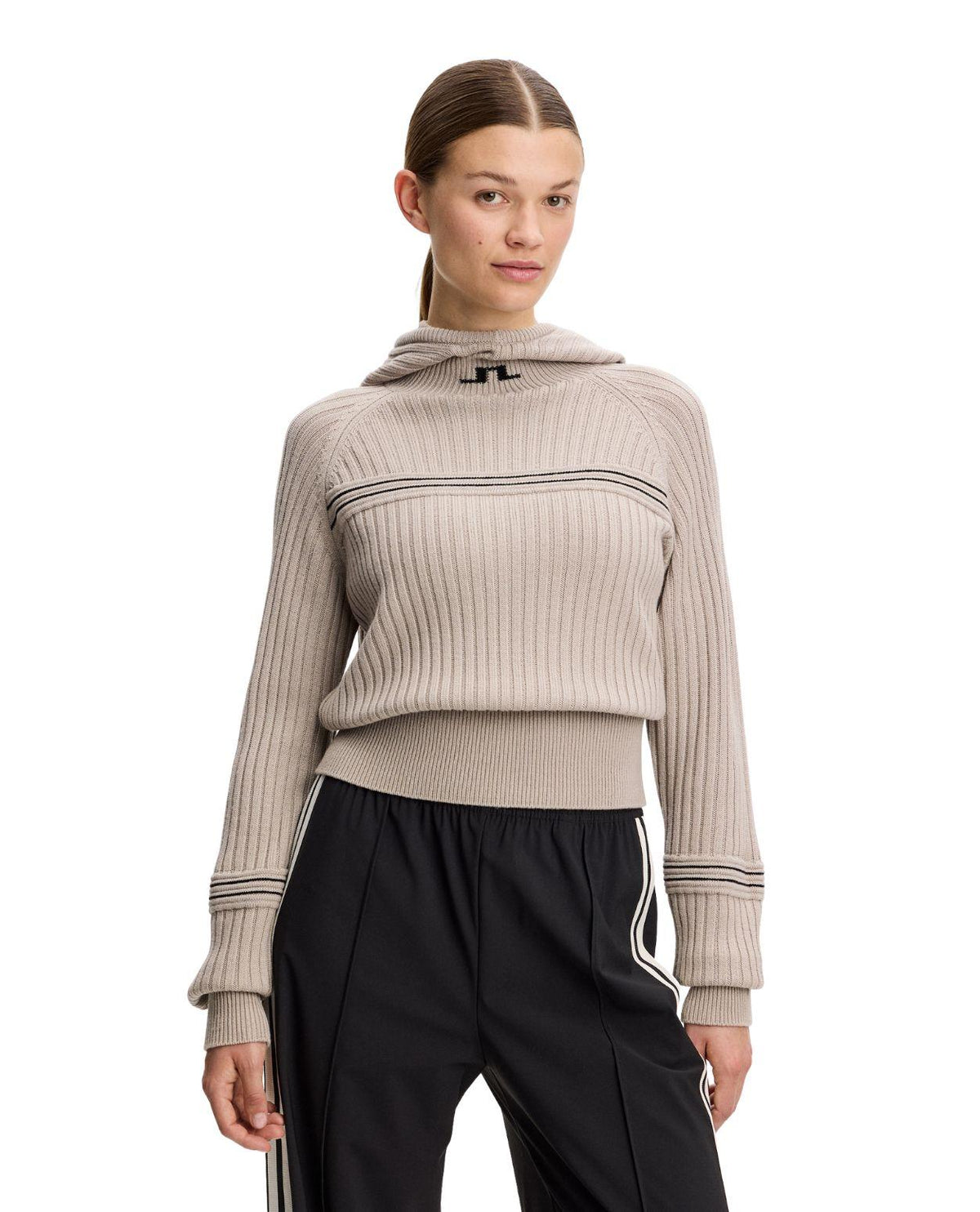 J.Lindeberg Hilda Knitted Rib Hoodie Dam - Moonbeam Beige Alpingaraget