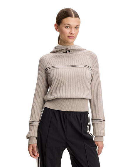 J.Lindeberg Hilda Knitted Rib Hoodie Dam - Moonbeam Beige Alpingaraget