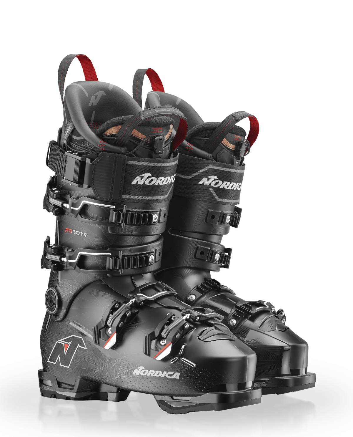 Nordica Pro Machine 3 130 S GW - Svart alpinpjäxa med precisionsspännen och kraftfull design.