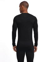 Falke Wool-Tech Light Longsleeved Shirt Men i svart, visad bakifrån som en del av ett funktionellt underställ.