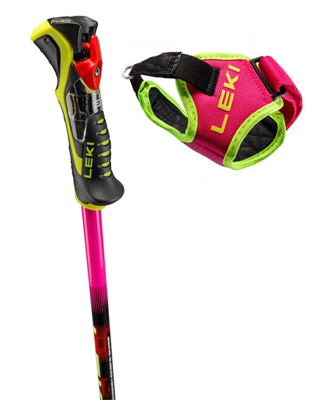 Leki Venom SL TR med det uppdaterade Trigger 3D-greppet och meshrem i neon för alpina tävlingsåkare.