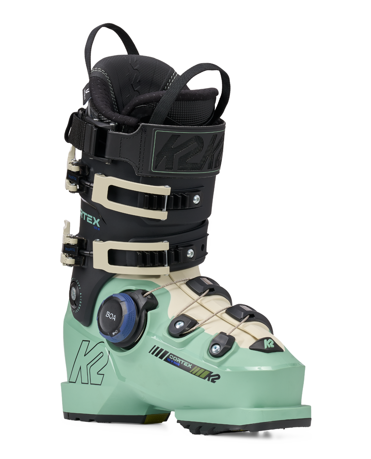 K2 Cortex 105 BOA Women dam-alpinpjäxa i snygg färgställning med BOA-spänne.