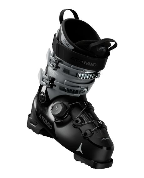 Svart Atomic Hawx Prime 95 BOA alpinpjäxa för damer med grå detaljer och det innovativa BOA Fit-systemet.