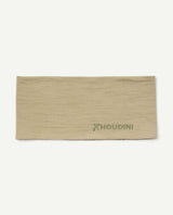 Houdini Puremerino Headband i färgen powder green mot ljus bakgrund med en broderad logotyp i hörnet.