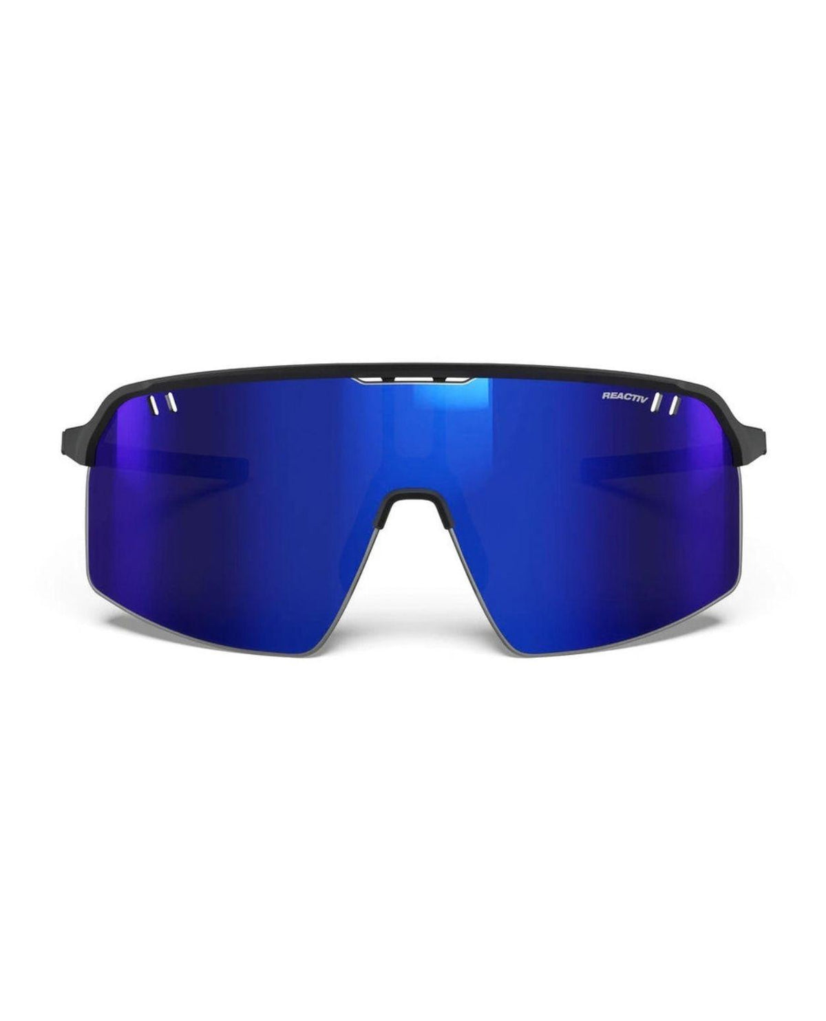 Julbo Intensity Reactiv 1-3 High Contrast solglasögon med mattsvart båge och blå spegellins.