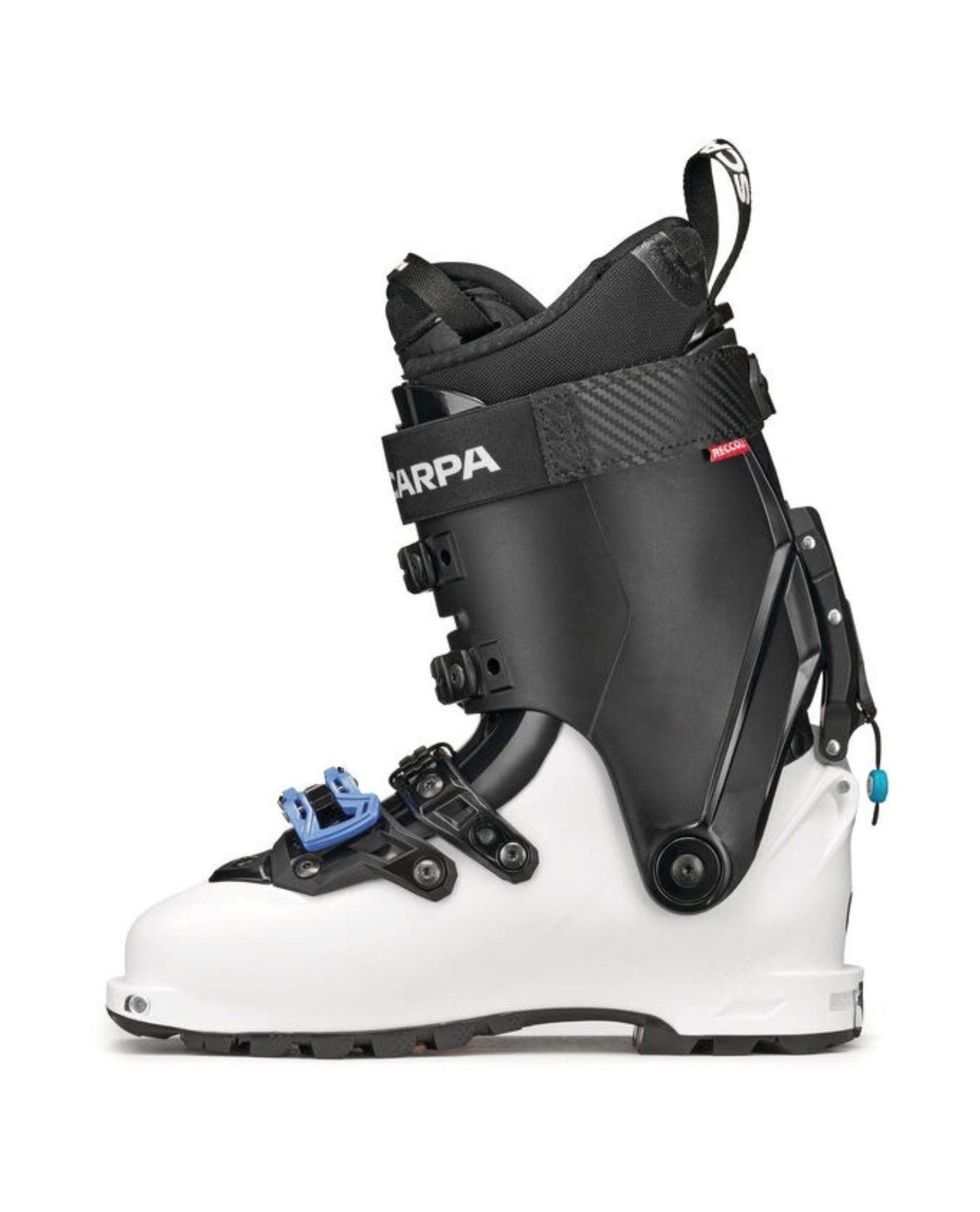 Scarpa GEA toppturspjäxa i vitt och svart med blå detaljer