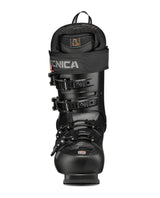 Tecnica Mach1 LV 120 TD2 alpinpjäxa framifrån i svart och orange design med spännen.