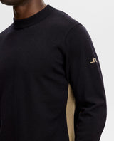 J.Lindeberg Chester Side Stripe Knit Crew herrtröja i svart med stickad krage och sidopanel