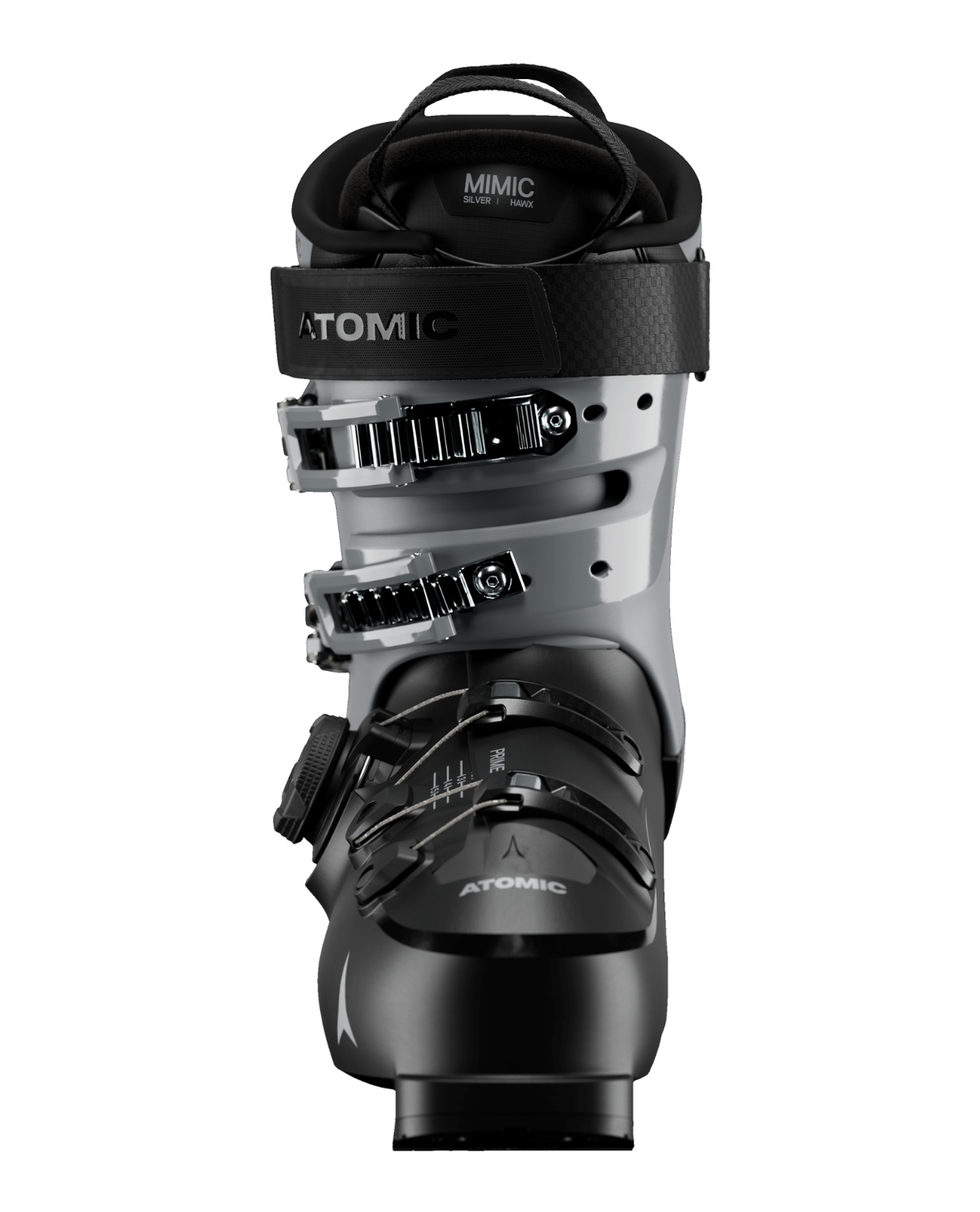 Atomic Hawx Prime 95 BOA dam-alpinpjäxa i svart och grått med smidigt BOA-system och formbar Mimic-liner.