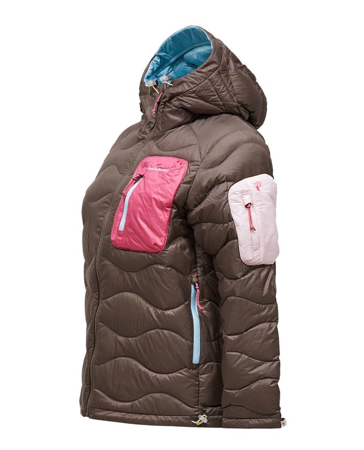 Peak Performance Helium Utility Down Hood Jacket Women - Terrain Tan/Mountain Blush damjacka från sidovy