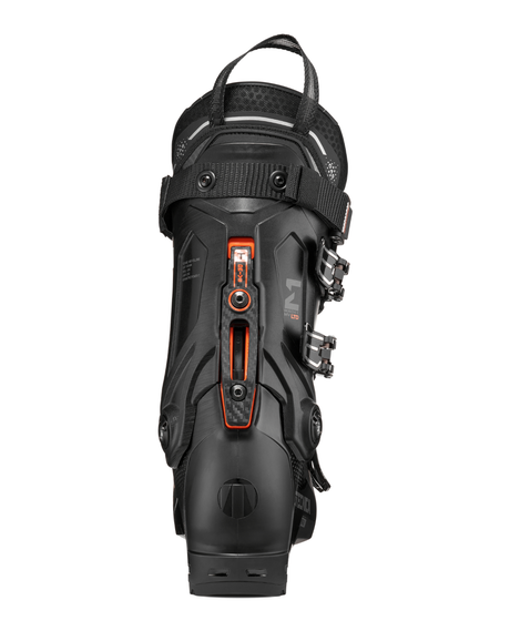 Tecnica Mach1 MV LTD TD2 26/27 alpinpjäxa bakifrån i svart färg med synligt T-Drive-system.