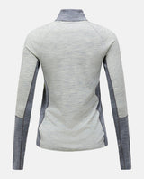 Baksida av Peak Performance Magic Half Zip damunderställ i grå melange med lång ärm och hög krage.
