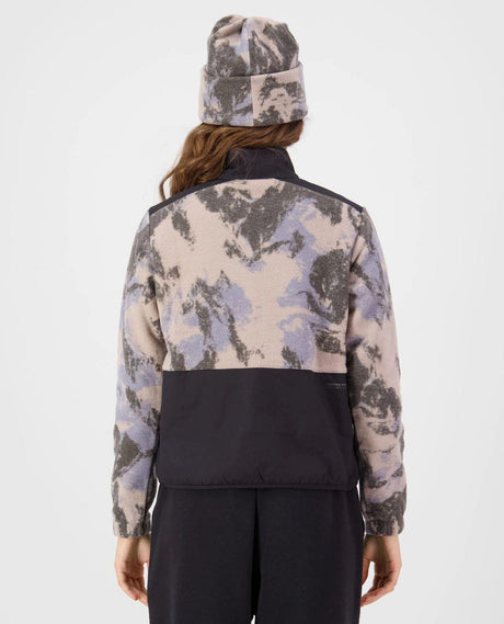 Mons Royale Pileup Wool Fleece 1/4 Zip dam i färg Mtn Camo Moonstone bakifrån