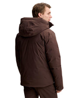 J.Lindeberg Oak Down Jacket Men Seal Brown bakifrån. Brun skidjacka för herrar med huva och J.Lindeberg-logga.