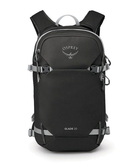 Osprey Glade 20 i svart färg, en smidig ryggsäck för skidåkning och toppturer med praktiska spännen.