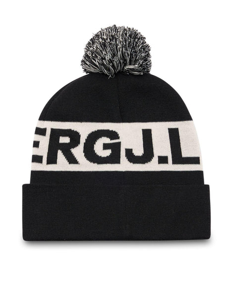 J.Lindeberg Tilo Beanie - Svart stickad mössa med tofs och vit textdetalj