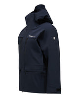 Peak Performance 40Y R&D Long Gore-Tex Shell Jacket Women i svart, visad från sidan.