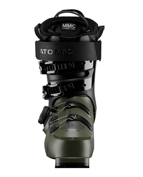 Olivgrön Atomic Hawx Prime 120 S BOA alpinpjäxa med BOA Fit System och svarta detaljer sedd framifrån.