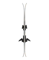 Atomic Bent Chetler Mini 26/27 juniorskidor i sidoprofil med svarta Strive 10-bindningar och Powder Rocker.