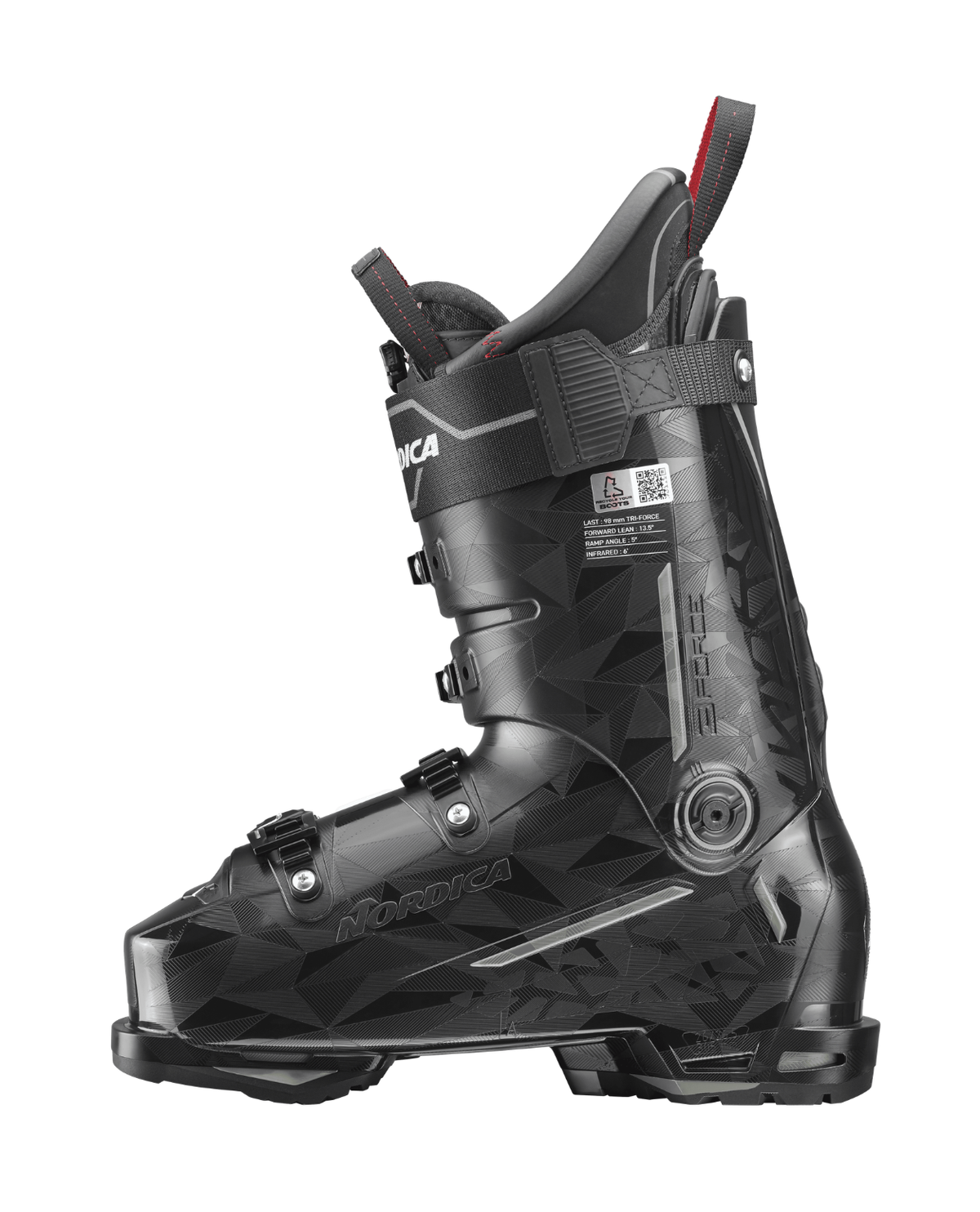 Nordica Pro Machine 3 130 S GW i svart utförande som visar alpinpjäxans profil och detaljer.