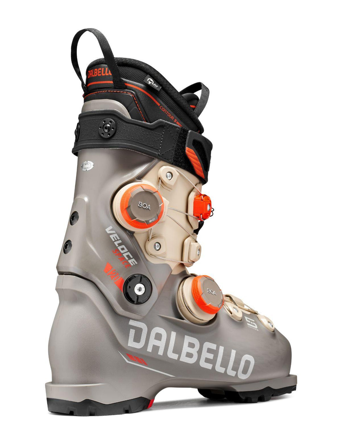Dalbello Veloce Space Dual 120 alpinpjäxa i grått och orange med BOA-spännen.