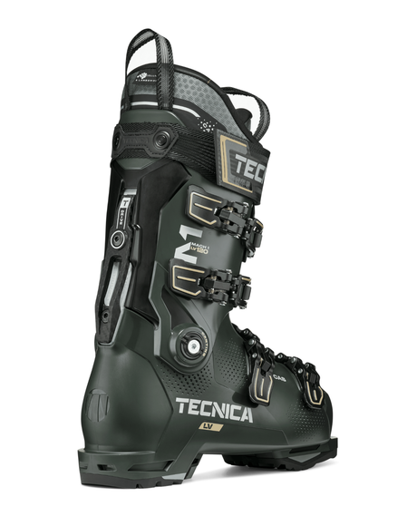 Tecnica Mach1 LV 120 TD2 alpinpjäxa i svart och orange sedd från sidan.