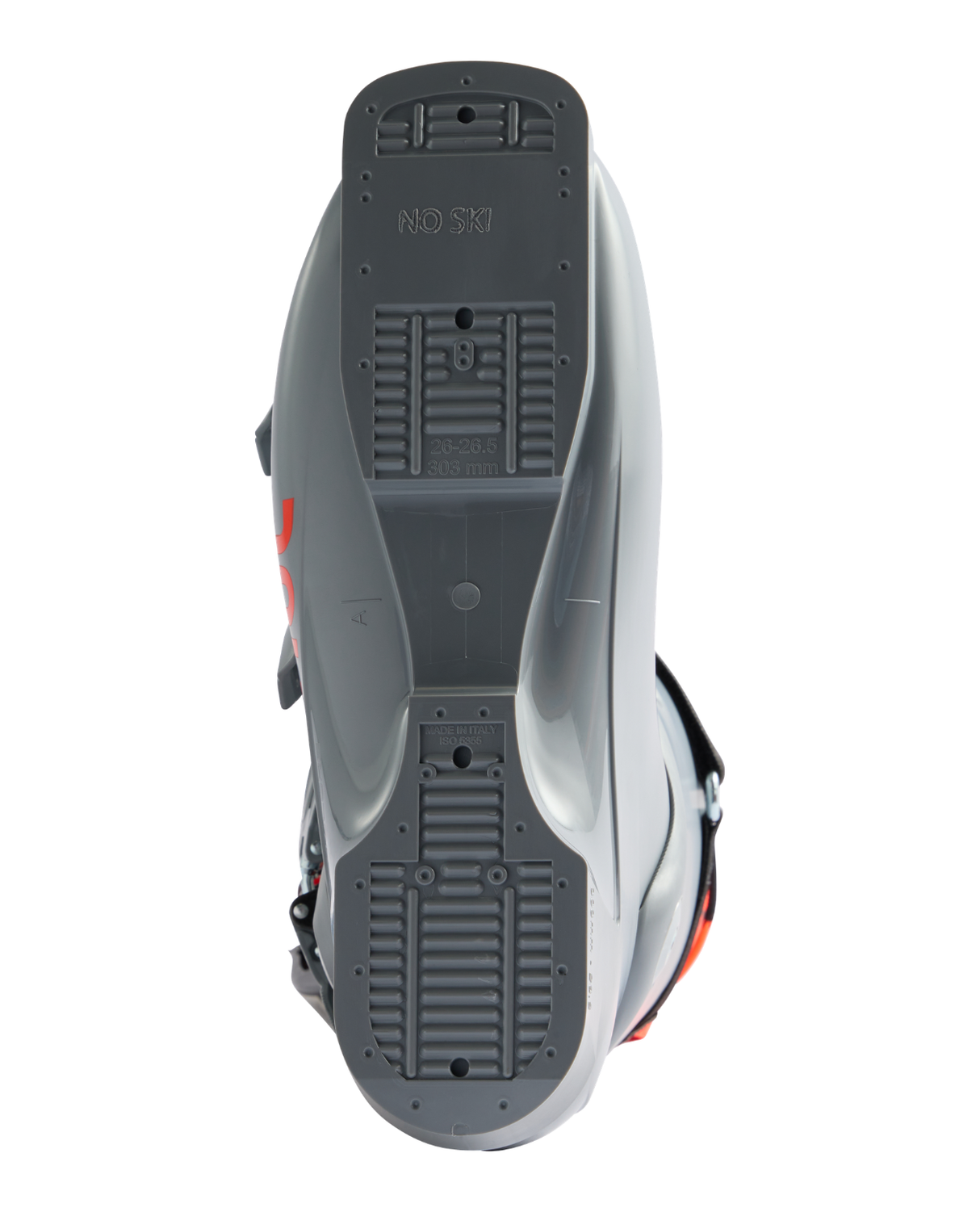 Undersidan av Rossignol Hero World Cup 90 SC alpinpjäxa som visar sulan och ISO 5355-standard.