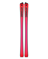 Röda Atomic Redster S9 FIS slalomskidor med svarta logotyper på belaget för professionell racing.