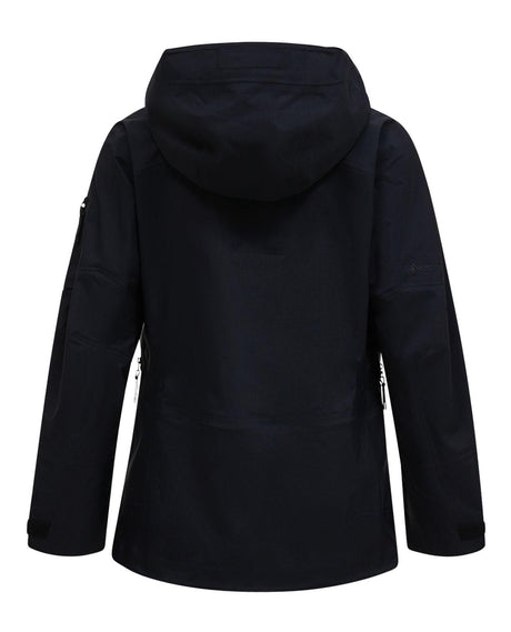 Peak Performance Alpine Gore-Tex 3L Jacket Women i svart, visad bakifrån med huva.