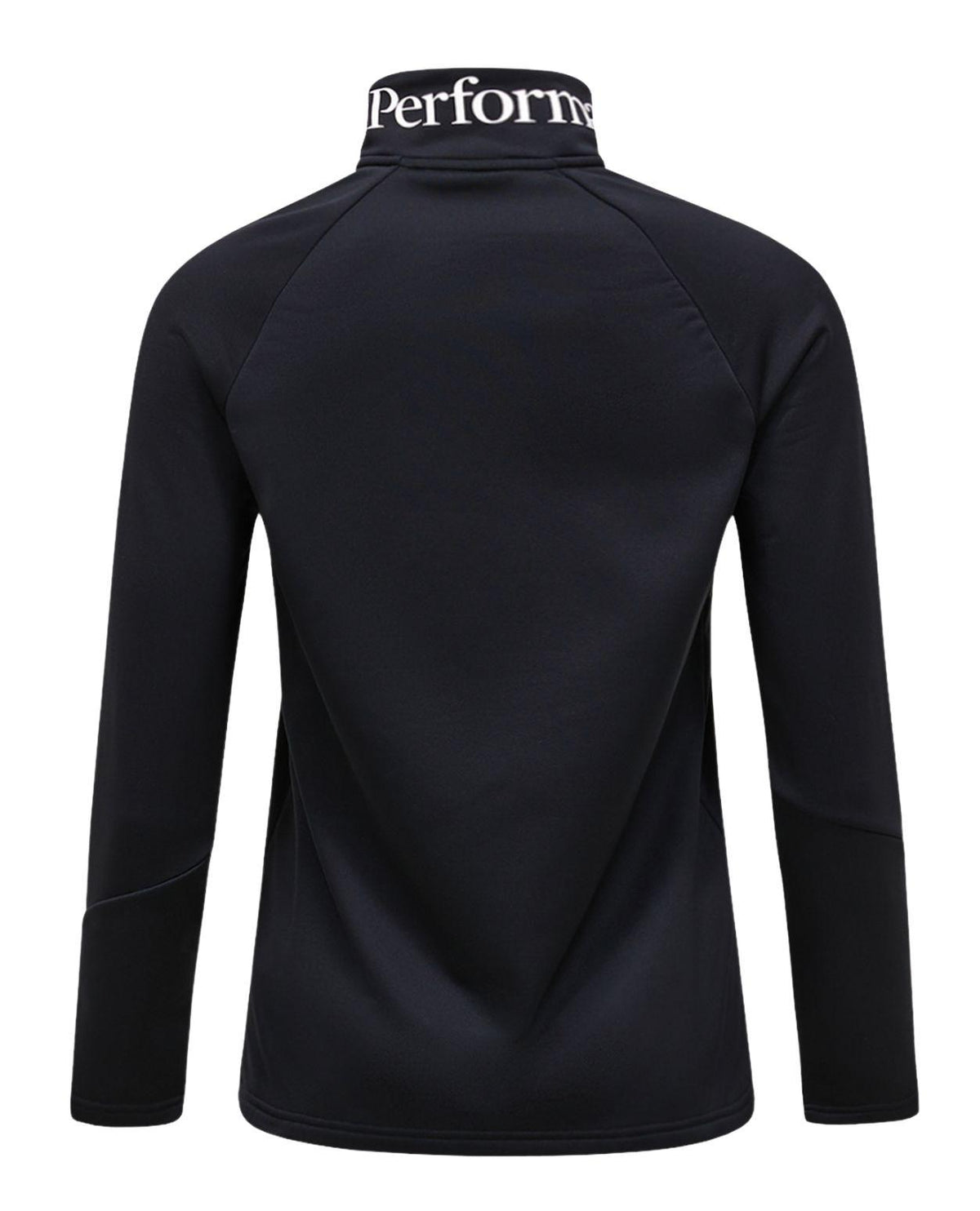 Peak Performance Rider Essentials Zip Jacket Women i svart färg visad bakifrån med text på kragen.