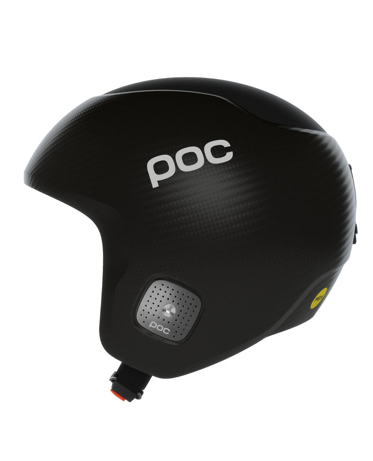 POC Super Skull skidhjälm i kolfiber och färgen Carbon/Uranium Black från sidovyn.