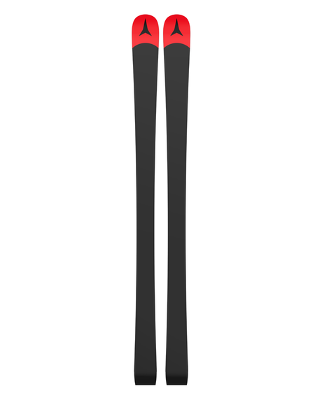 Svarta belag på Atomic Redster G9 FIS J-RP junior-GS med röda detaljer och logotyp för alpina tävlingar.