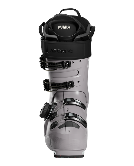 Atomic Hawx Ultra XTD 130 BOA grå toppturspjäxa med svart BOA-system och Mimic-foder sedd framifrån.