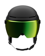 Svart Atomic Revent GT Amid Visor HD Photo skidhjälm med grönt spegelvisir och matt finish.