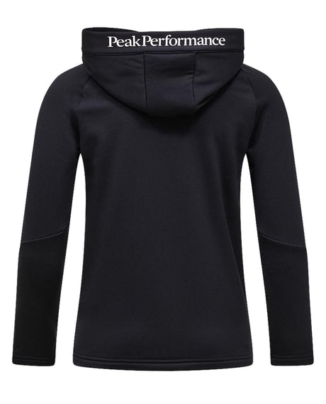 Peak Performance Rider Essentials Zip Hood Junior - Svart mellanlager bakifrån med huva och logotyp.
