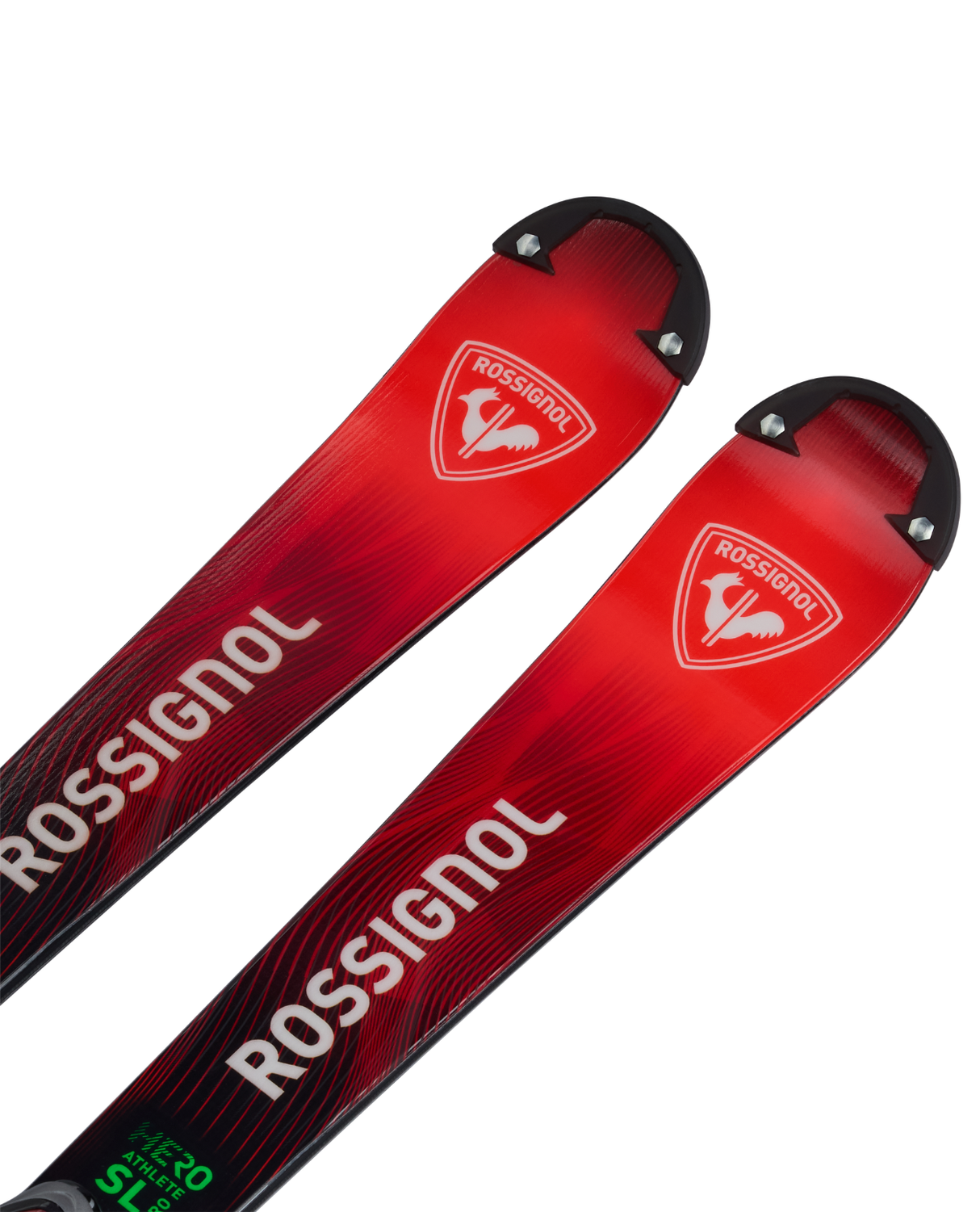 Rossignol Hero SL Pro juniorslalomskidor i rött och svart med skyddade tipper och tydlig logotyp.
