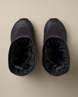 Arc'teryx Postour Women svarta återhämtningsskor sedda uppifrån med dragsko i kragen för optimal passform.