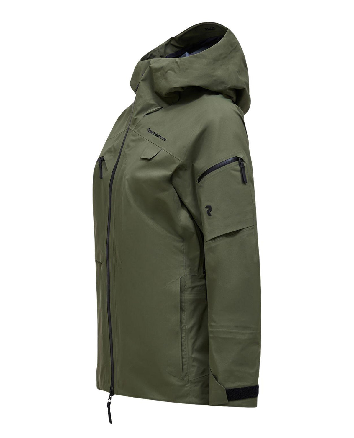 Peak Performance Alpine Gore-Tex 3L Jacket Women i färgen Pine Needle, sidoprofil.