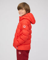 Mammut Waymarker IN Hooded Jacket Junior - Röd dunjacka för barn på barnmodell.