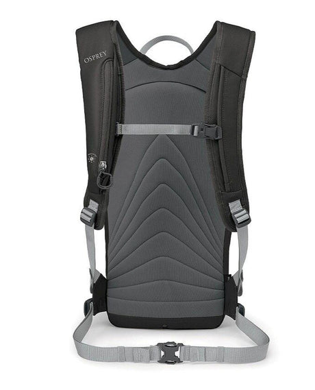 Osprey Glade 12 svart skidryggsäck visad bakifrån med vadderad ryggpanel och bärremmar.