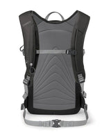 Osprey Glade 20 i svart och grått visad bakifrån med bärsele, ryggpanel och justerbara remmar.