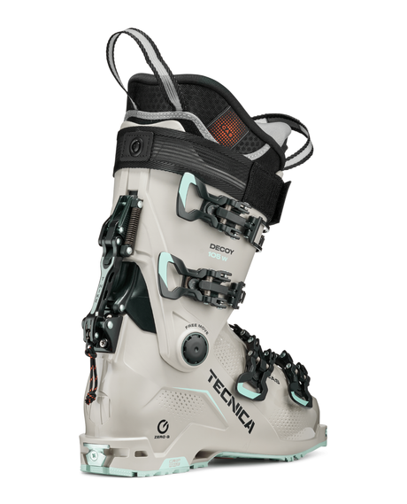 Tecnica Zero G Decoy 105 GW dam-alpinpjäxa i beige färg som visar gåläge och spännen.