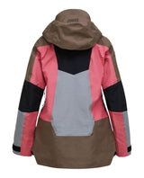 Peak Performance Vertical Gore-Tex Pro Jacket Women i brun, rosa och grått visad bakifrån.