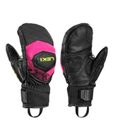 Leki WCR Pro TR Mitt Junior racingtumvantar i svart och neonrosa med Trigger-system för alpina tävlingsåkare.