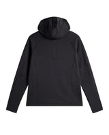 J.Lindeberg Pollock Polartec Hood Herr i svart sett bakifrån med huva och logotyp.