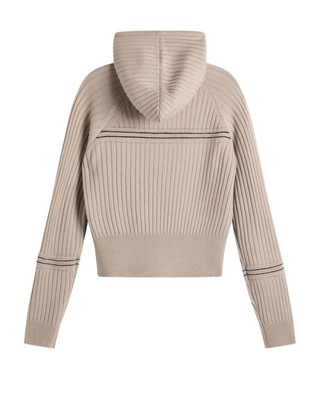 J.Lindeberg Hilda Knitted Rib Hoodie Women i färgen moonbeam beige, bakifrån.