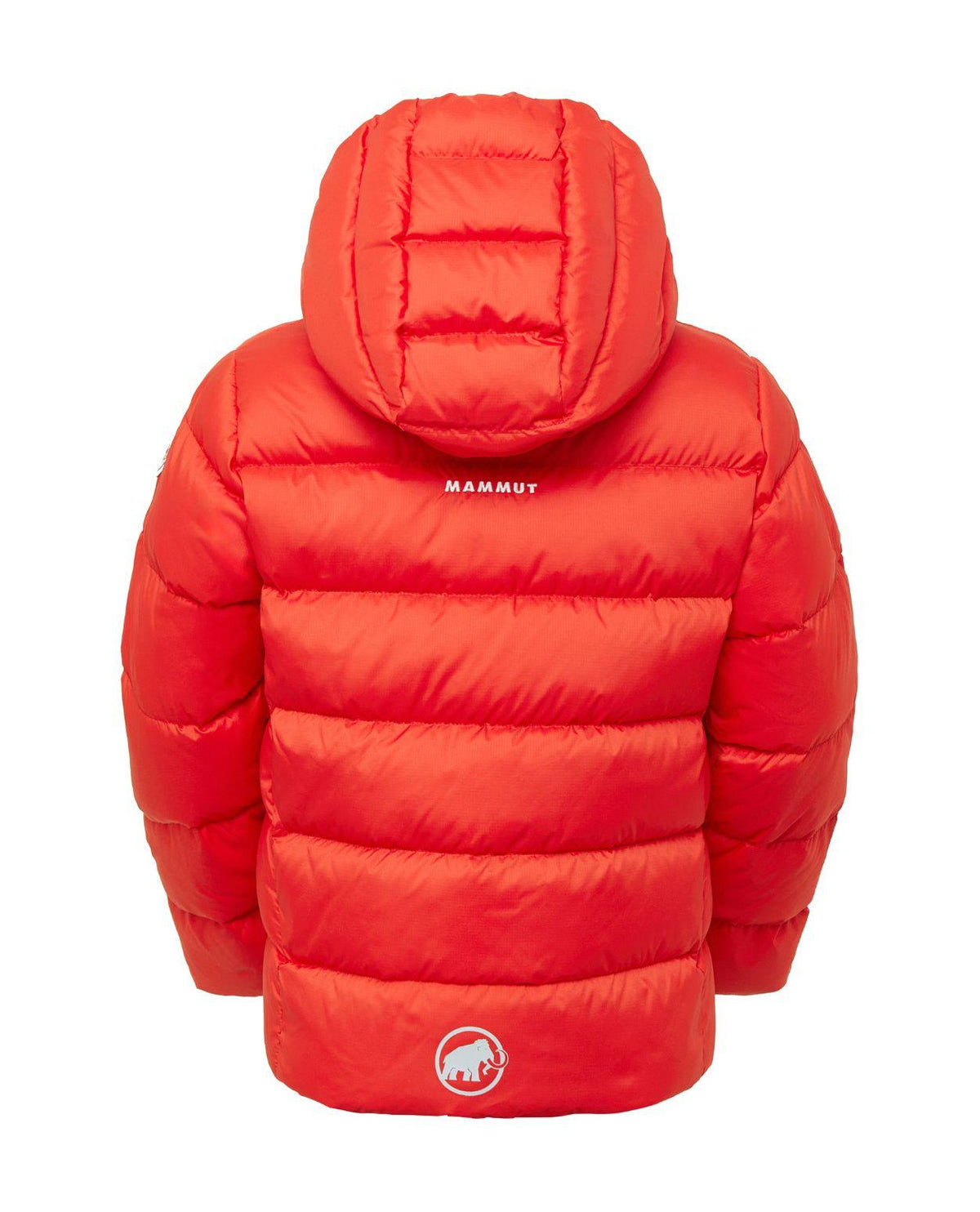 Mammut Waymarker IN Hooded Jacket Junior - Röd dunjacka bakifrån med huva och reflexdetaljer