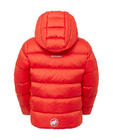 Mammut Waymarker IN Hooded Jacket Junior - Röd dunjacka bakifrån med huva och reflexdetaljer